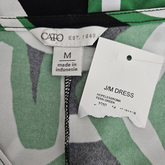 CATO Wrap Midi Dress Fern Green Retro Print Long Sleeve V Neck Tie Medium - Picture 5 of 7